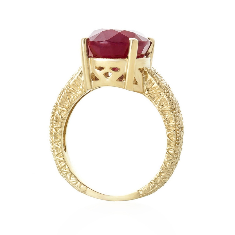 14K. SOLID GOLD RING WITH NATURAL OVAL RUBY (Yellow Gold) - Picture 3 of 3